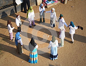 Muslim Girls playing at school in Egypt