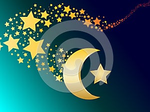 Muslim gold star and crescent vector
