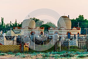 A Muslim graveyard with alot of graves