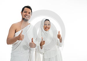 Muslim Hajj umrah showing thumb up photo