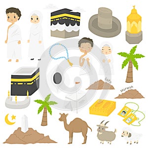 Muslim Hajj and Umrah vector collection