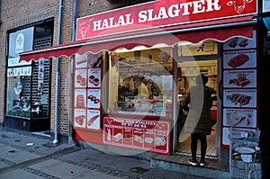Muslim halal meat shop in danish capital Copenhagen