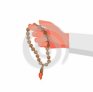 Muslim hand holding prayer beads, dhikr, islam religion pray in cartoon flat illustration editable vector photo