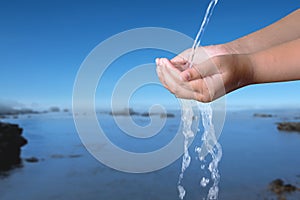 Muslim hands taking ablution