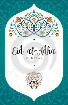 Muslim holiday Eid al-Adha card. Happy sacrifice celebration.