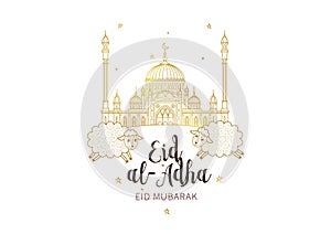 Muslim holiday Eid al-Adha card. Happy sacrifice celebration