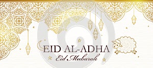 Muslim holiday Eid al-Adha card. Happy sacrifice celebration
