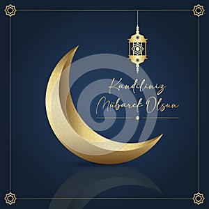 Muslim holiday, feast. islamic holy night concept. have a blessed kandil greeting card vector illustration turkish: