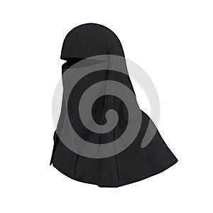 Muslim Islamic Women Burqa with Face Cover Niqab on white. 3D illustration