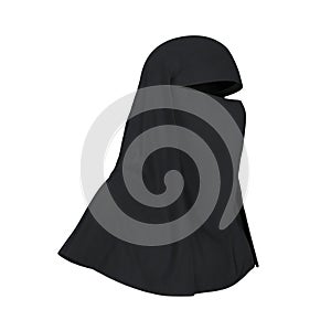 Muslim Islamic Women Burqa with Face Cover Niqab on white. 3D illustration