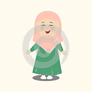 Muslim kid, little girl ramadan cartoon vector illustration.
