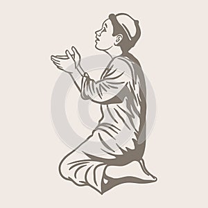 Muslim kid praying vector illustration