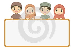Muslim Kids Holding an Empty Board Cartoon Vector photo