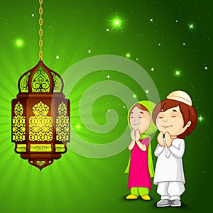 Muslim kids offering namaaz for Eid photo