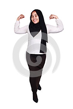 Muslim Lady Shows Strong Muscle Gesture