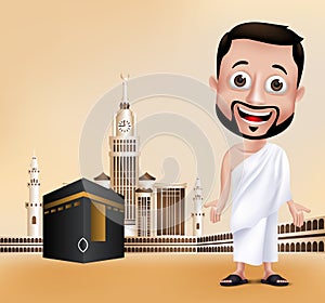 Muslim Man Character Performing Hajj or Umrah