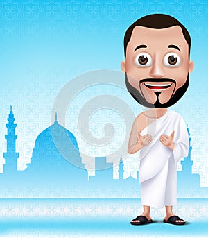 Muslim Man Character Performing Hajj or Umrah