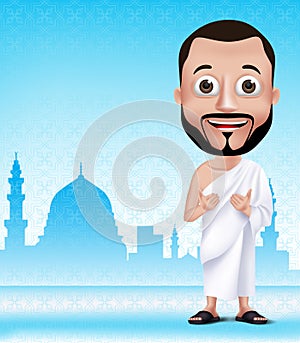 Muslim Man Character Performing Hajj or Umrah photo