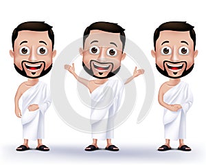 Muslim Man Characters Wearing Ihram Cloths for Performing Hajj or Umrah