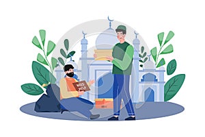 Muslim Man Distributing Zakat In Mosque