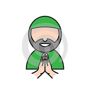 Muslim man with forgive hand symbol. Simple monoline icon style for muslim ramadan and eid al fitr celebration