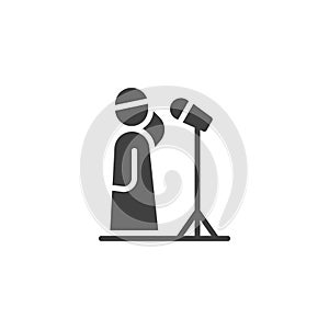 Muslim man with microphone vector icon