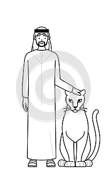 Muslim Man is Petting a pet lioness