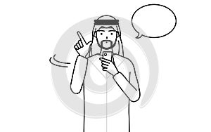 Muslim Man pointing while on the phone