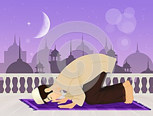 Muslim Man Praying Facing Mecca