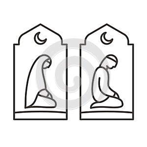 Muslim man and woman making a supplication. Islamic prayer icons photo