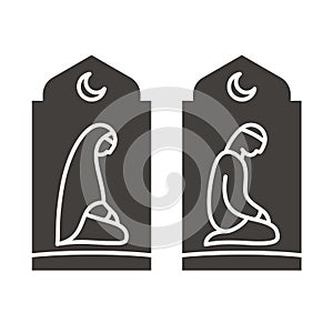 Muslim man and woman making a supplication. Islamic prayer icons