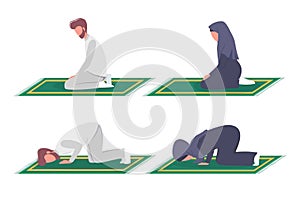 Muslim man and woman praying position. Man and woman