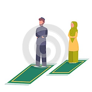 Muslim man and woman praying position. Man and woman