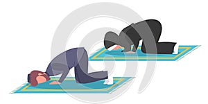 Muslim man and woman praying position. Man and woman