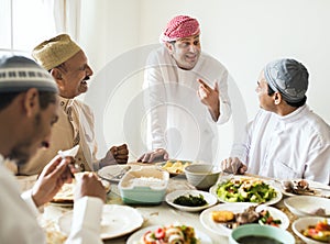 Muslim men celebrating ending of Ramadan