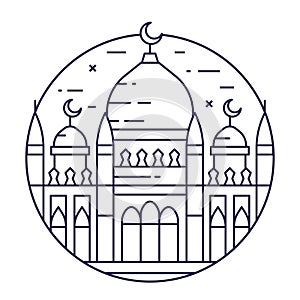 Muslim Mosque Center Circle Icon in Line Art photo