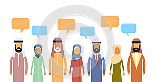 Muslim People Crowd Man and Woman Talking Discussing Chat Bubble Communication Social Network