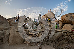 Muslim pilgrims in the Thawr Cave. Jabal Thawr or Thur is historical place in Islamic world.