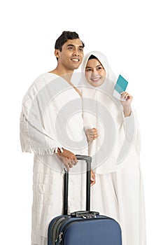 Muslim pilgrims wife and husband ready for Umrah