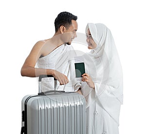 Muslim pilgrims wife and husband ready for Umrah photo