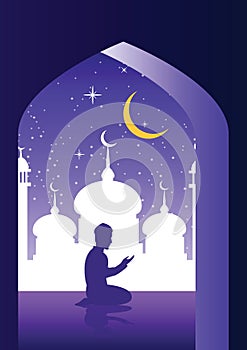 Muslim pray in mosque,silhouette design