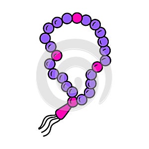 Muslim prayer beads with colored hand drawn sketching vector illustration