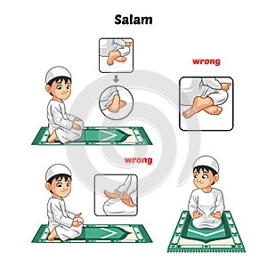 Muslim Prayer Position Guide Step by Step Perform by Boy Salutation and Position of The Feet with Wrong Position