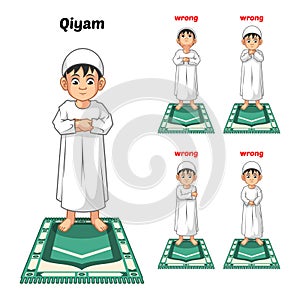 Muslim Prayer Position Guide Step by Step Perform by Boy Standing and Placing Both Hands with Wrong Position