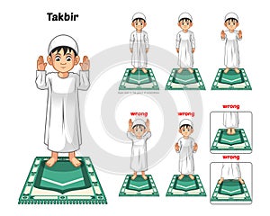 Muslim Prayer Position Guide Step by Step Perform by Boy Standing and Raising The Hands with Wrong Position