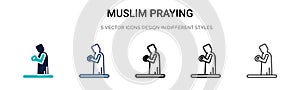 Muslim praying icon in filled, thin line, outline and stroke style. Vector illustration of two colored and black muslim praying