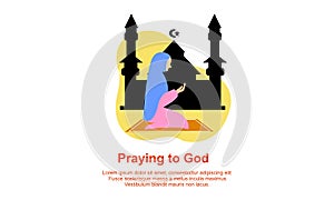 Muslim praying to Allah and islamic ramadan kareem Illustration logo