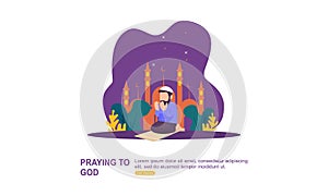 Muslim praying to Allah and islamic ramadan kareem Illustration logo