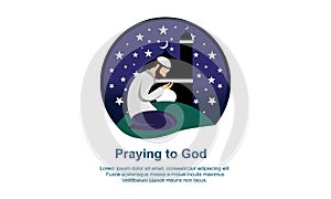 Muslim praying to Allah and islamic ramadan kareem Illustration logo