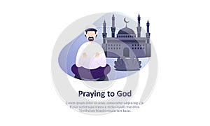 Muslim praying to Allah and islamic ramadan kareem Illustration logo